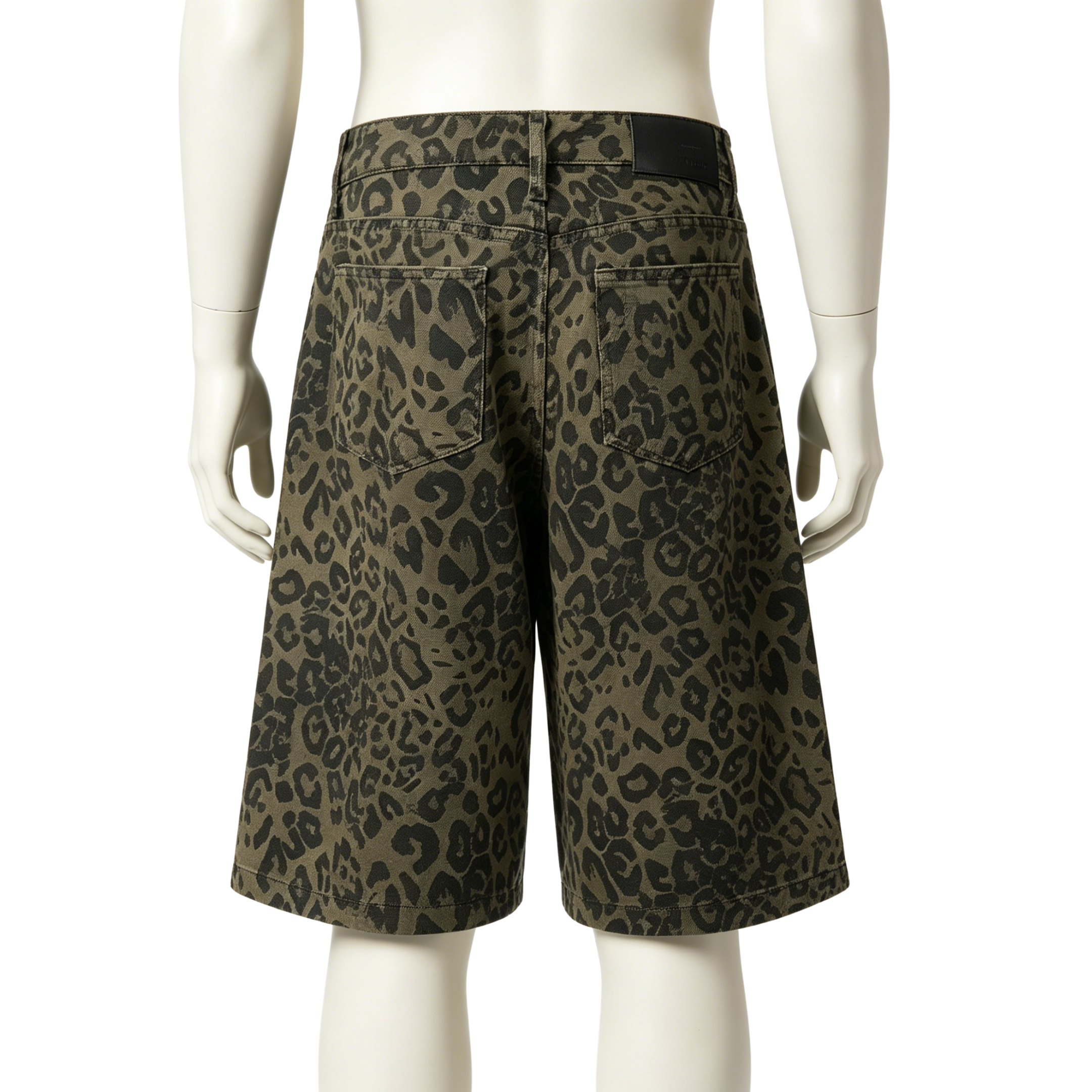 Non Stretch Sports Sweat Shorts Five Inch Leopard Print Denim Shorts Mid Waist