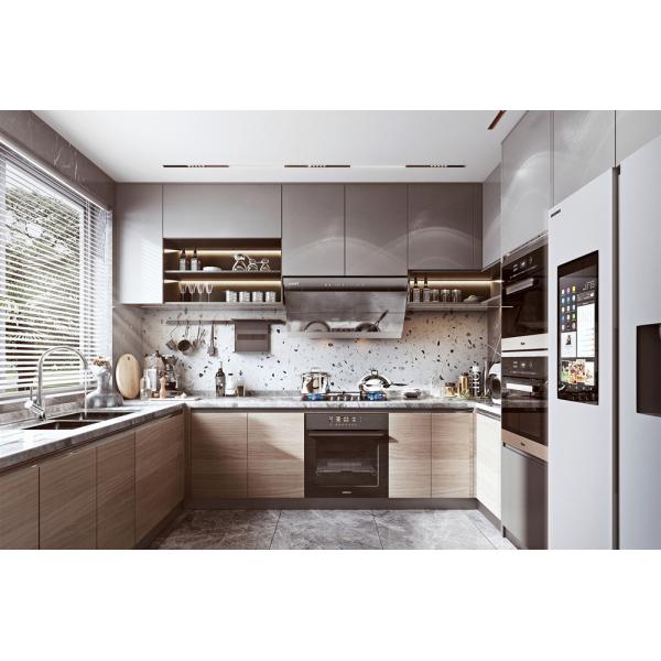 Modern Melamine Finish Kitchen Cabinet with Natural Stone Texture