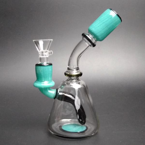 Clear And Green Glass Beaker Bongs Male Joint , Glass Bowl Pipe Oil Rigs