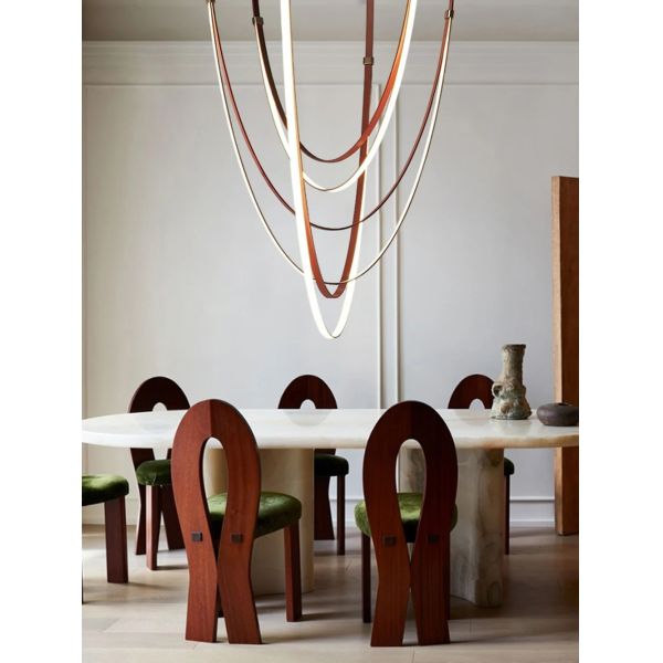 Dimmable LED Fexible Brown Black Leather Belt Chandelier (WH-NC-132)