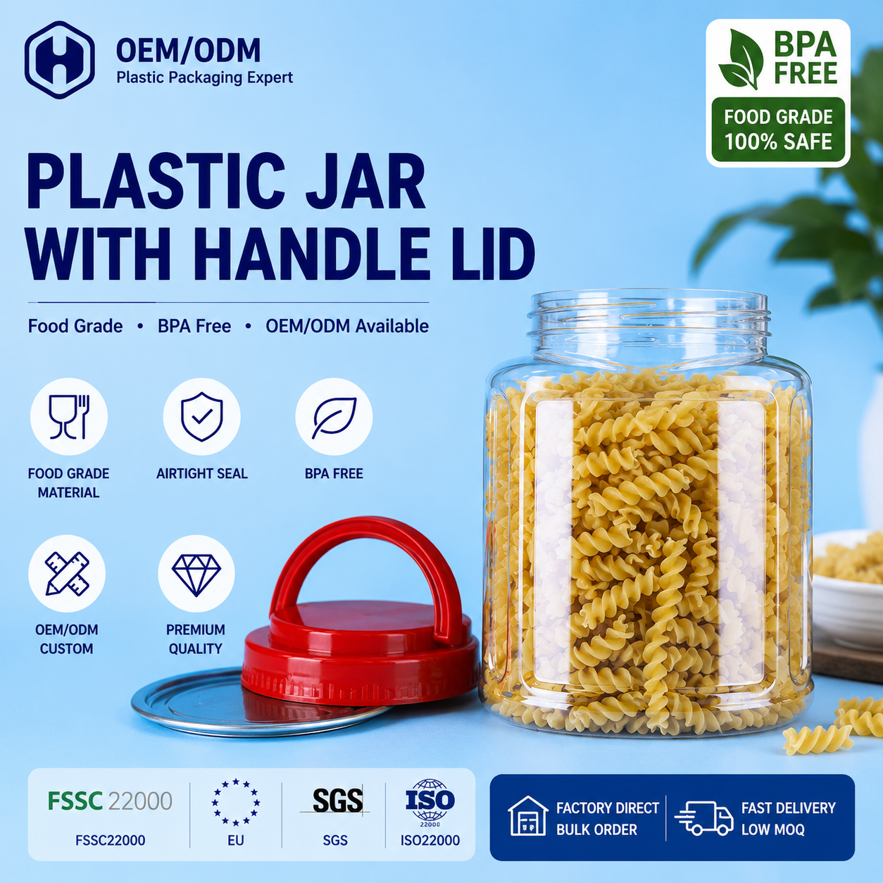 Custom Food Grade Plastic Clear Jar Dried Fruit Raisin Mango Berry Packaging With Handle Lid
