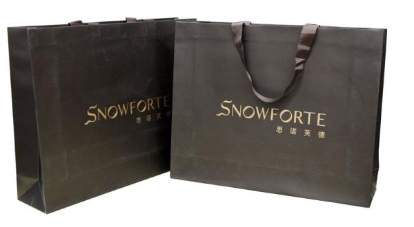 Brown matt coated Paper Carrier Bag 250gsm Strong Artpaper Offset Printing Ribbon Handle