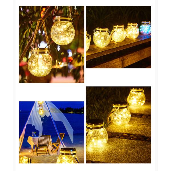 Crackle LED Solar Lights Patio Glass Hanging Lights Wishing Christmas Mason Jar Lights