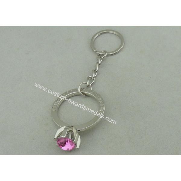 Purple Rhinestone Promotional KeyChain With Chrome Plating ,  Full Relief Design Zinc Alloy