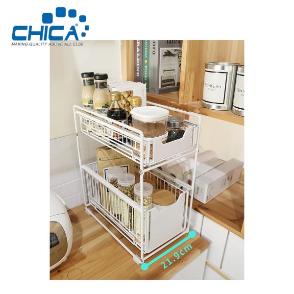White Color 2 Tiers Kitchen Fridge Storage Rack 37.4x21.9x44cm Fridge Rack Accessories of Kitchen Sink