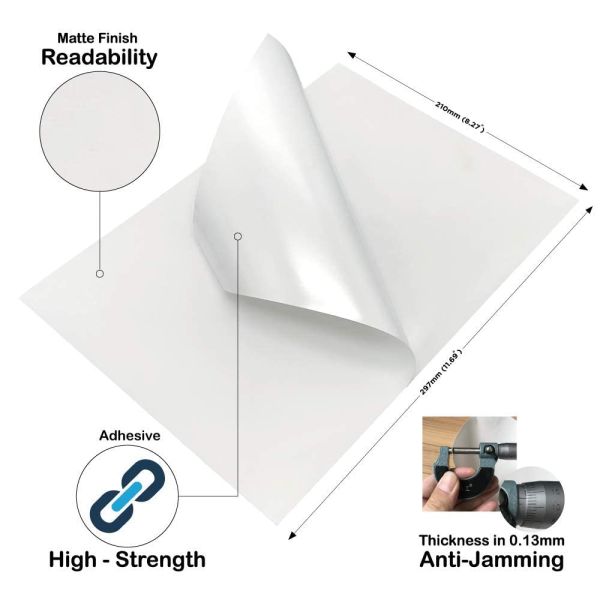 Waterproof Customizable A4 Label Stickers with Strong Adhesive for Laser and Inkjet Printers