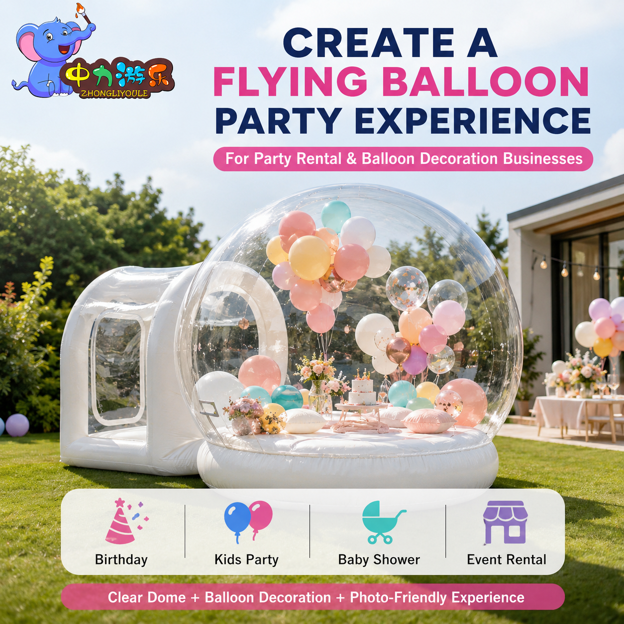 Inflatable Balloon Bubble House Clear Dome for Kids Party Birthday Event Rental and Flying Balloon Display