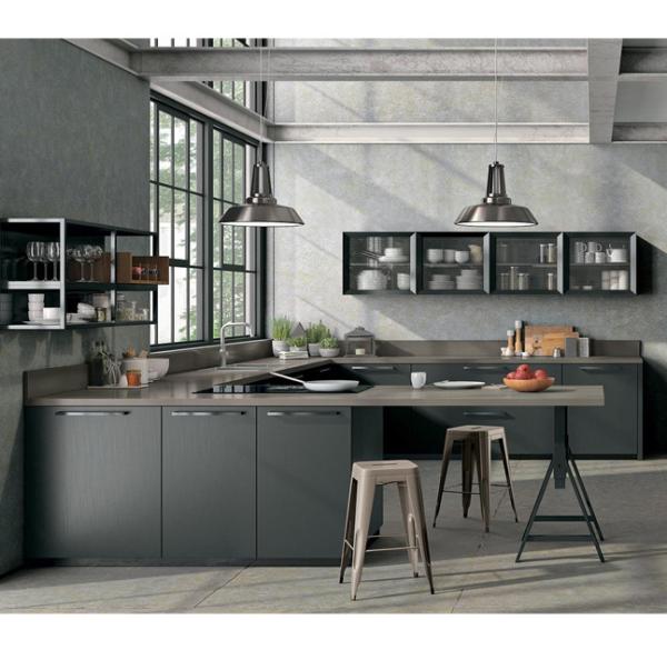 Wood grain MFC kitchen cabinet,Modern kitchen furniture,Kitchen design,L-shape cupboard