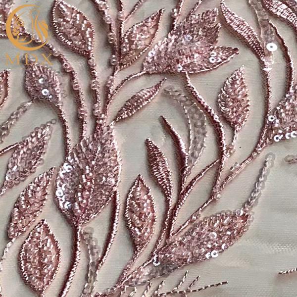 Популярное розовое вышитое бисером 20% полиэстер тканей шнурка свадьбы расстворимое в воде