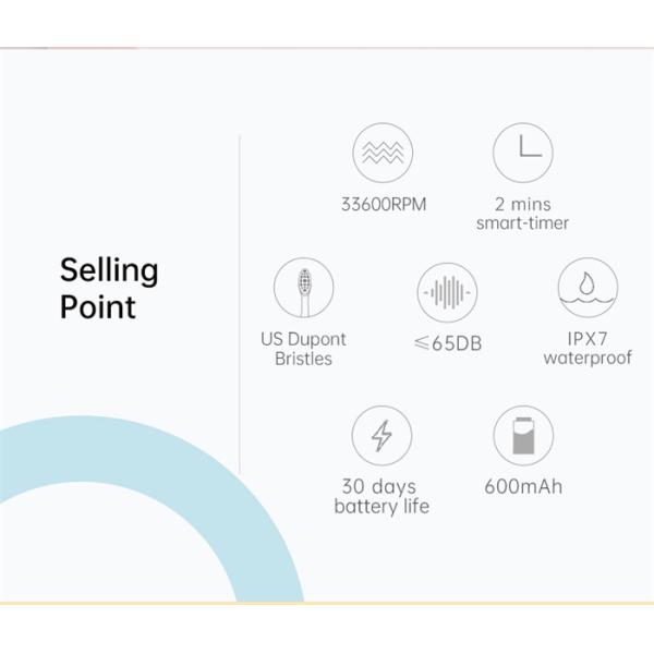 IPX7 Waterproof Adult Sonic Electric Toothbrush 5 Modes Long 50Days Standby