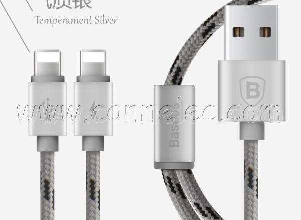 Brand new and original BASEUS 2 in 1 Iphone lightning USB cable with package, BASEUS USB cable