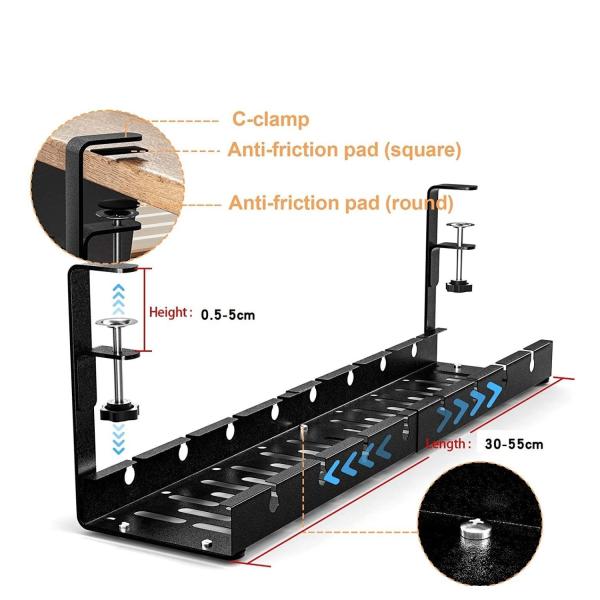 Retractable Cord Organizer Sturdy Metal Cable Management Under Desk for Home Office