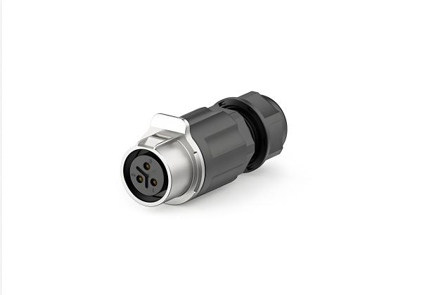 20A IP68 In-Line Cable Connector, 3-Pin LP20 Series, Metal-Nylon Hybrid, Solder Termination, Waterproof Wire-to-Wire Coupler