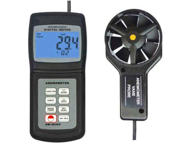 Air Velocity Anemometer AM-4836V to Test Wind Speed and Air Temperature Support Peak Hold