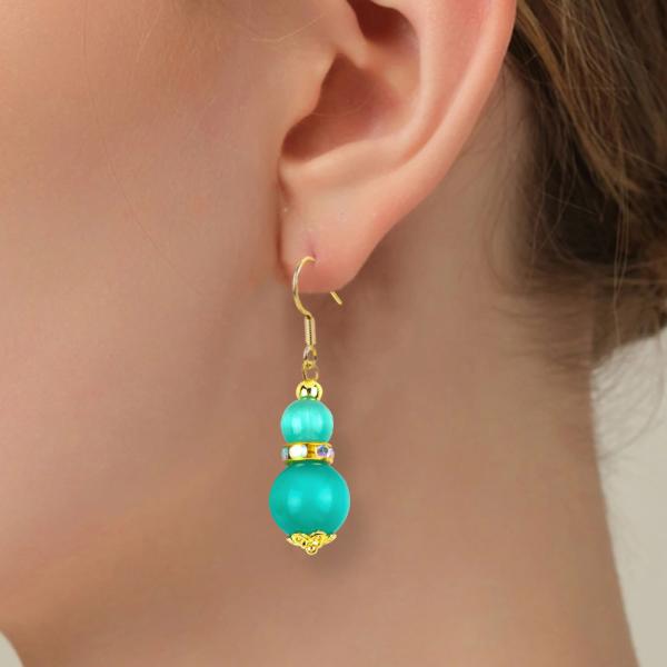 8MM 10MM Green Cat Eye Gemstone Craft Earring Dangle Short Ball  Shape Earring For Jewlery Gift