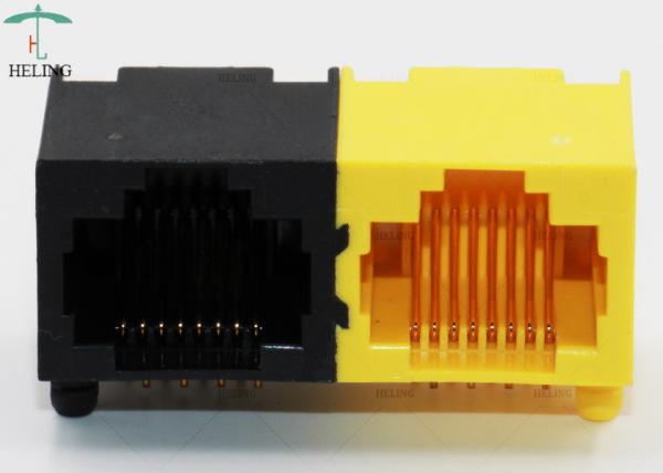Dual Color 1x2 Port Right Angle RJ45 8P8C Connector For Network Router