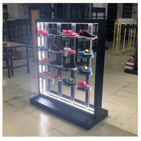 LED Shoe Rack for Stainless Steel Shoe Store Display Fixture in Home Furniture Style