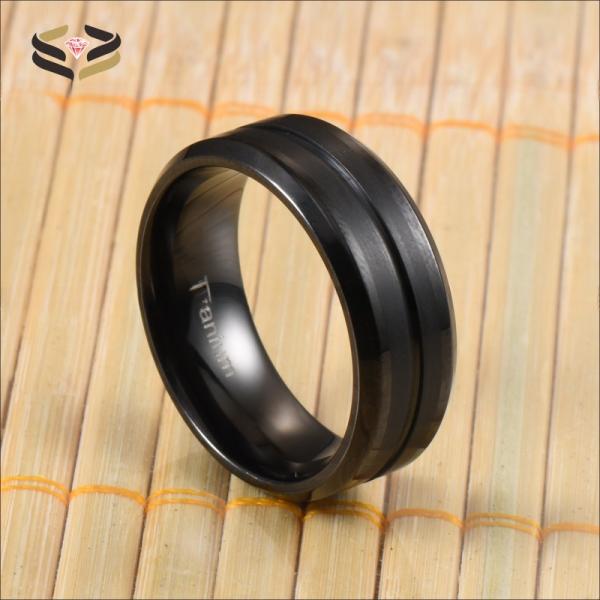 Anillos de titanio para boda con una sola ranura, acabado negro mate, 8 mm para hombre