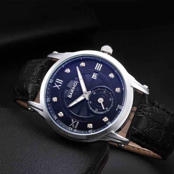 BARIHO Men's Quartz Watch 30M Waterproof Genuine Leather Band 461-61A
