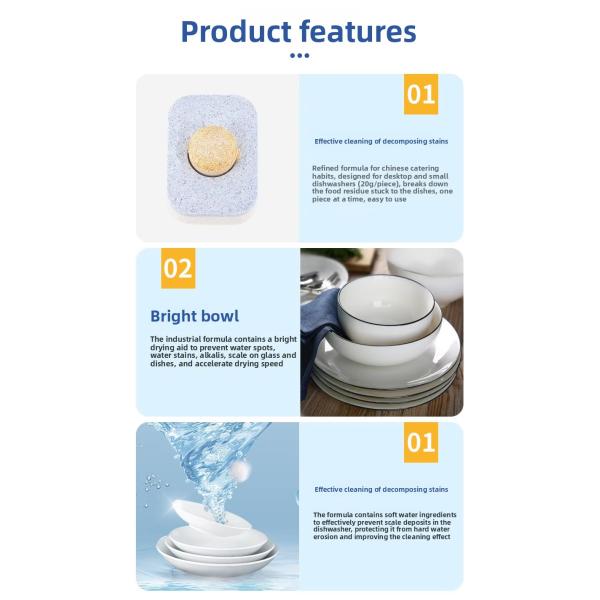 Solid Dishwashing Tablets Strong Stain Removal 20g Washing Tablets Three Colors Household Dishwasher