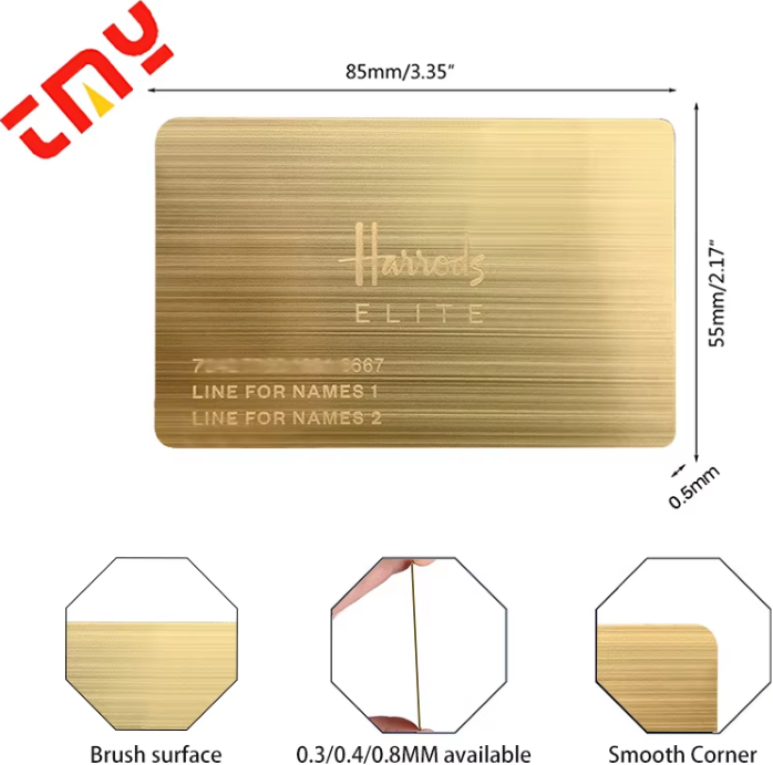 Custom Printed Metal Mirror Brass Finish Business Name Card With Hollow Pattern