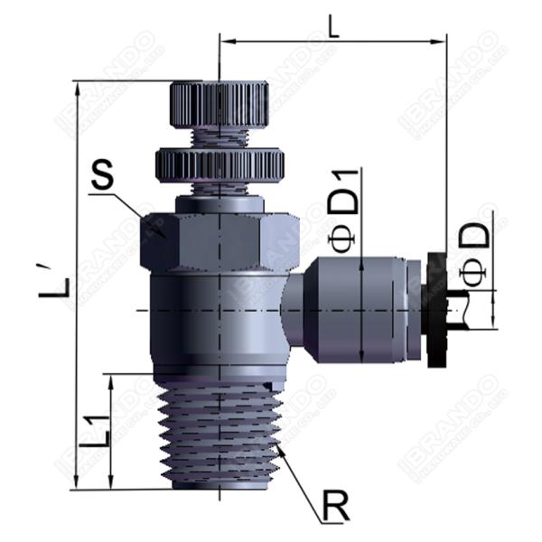 Штуцеры регулятора скорости NSE пневматические 1/8