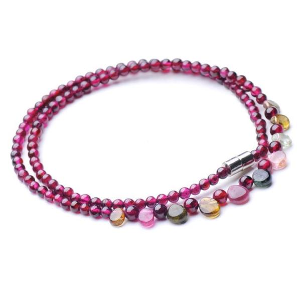 Pure natural garnet round bead + natural tourmaline necklace The rain princess necklace