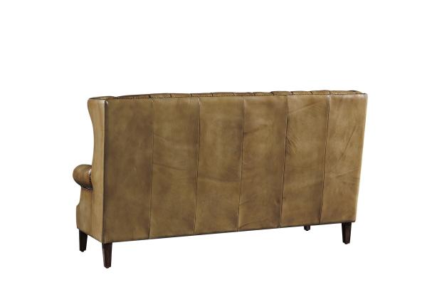 Solid Wood Legs 3 Seater Sofa Brown Leather With Hand Water Wash Workcraft