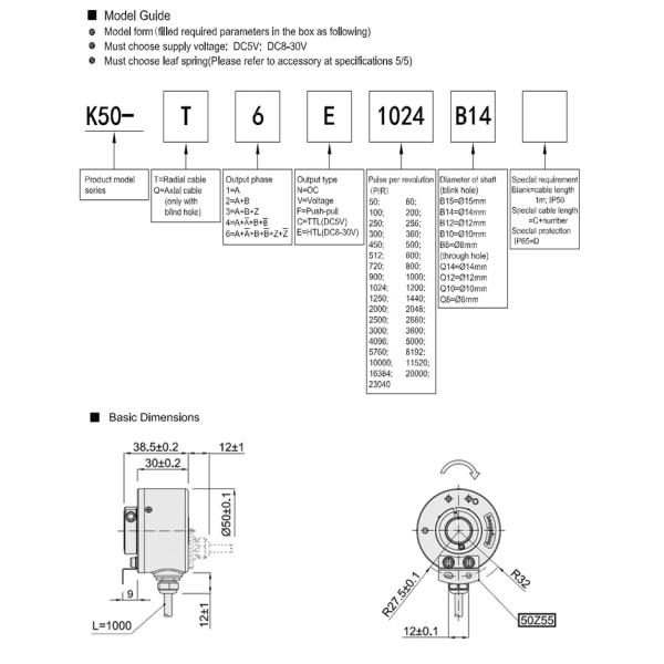 K50 полый вал 15mm до разрешение Dc8 кодировщика 20000 отверстия - 30v IP65
