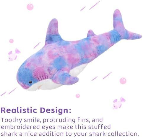 MorisMos Purple 40in Giant Shark Plush Pillow Soft Cotton Kids' Stuffed Animal Toy with PP Filling Cute Chubby Shark