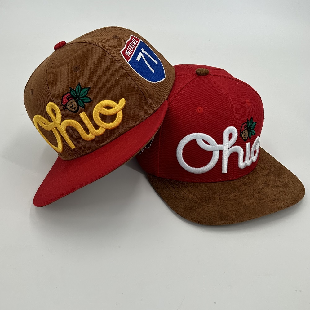 Suede 3D Puff Embroidery Snapback Caps Structured Flat Brim Acrylic Custom Adjustable