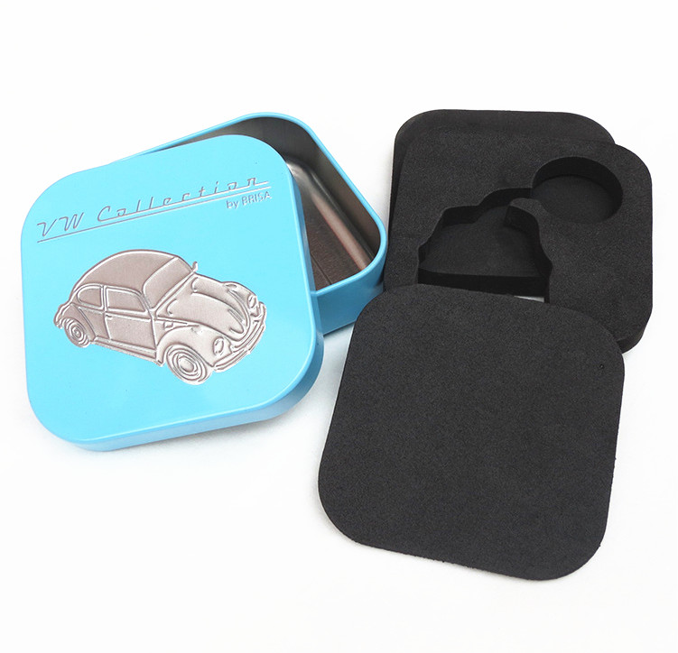 Customized Commonly Used printing and Embossing logo square Metal Tin box/Tin can with EVA foam