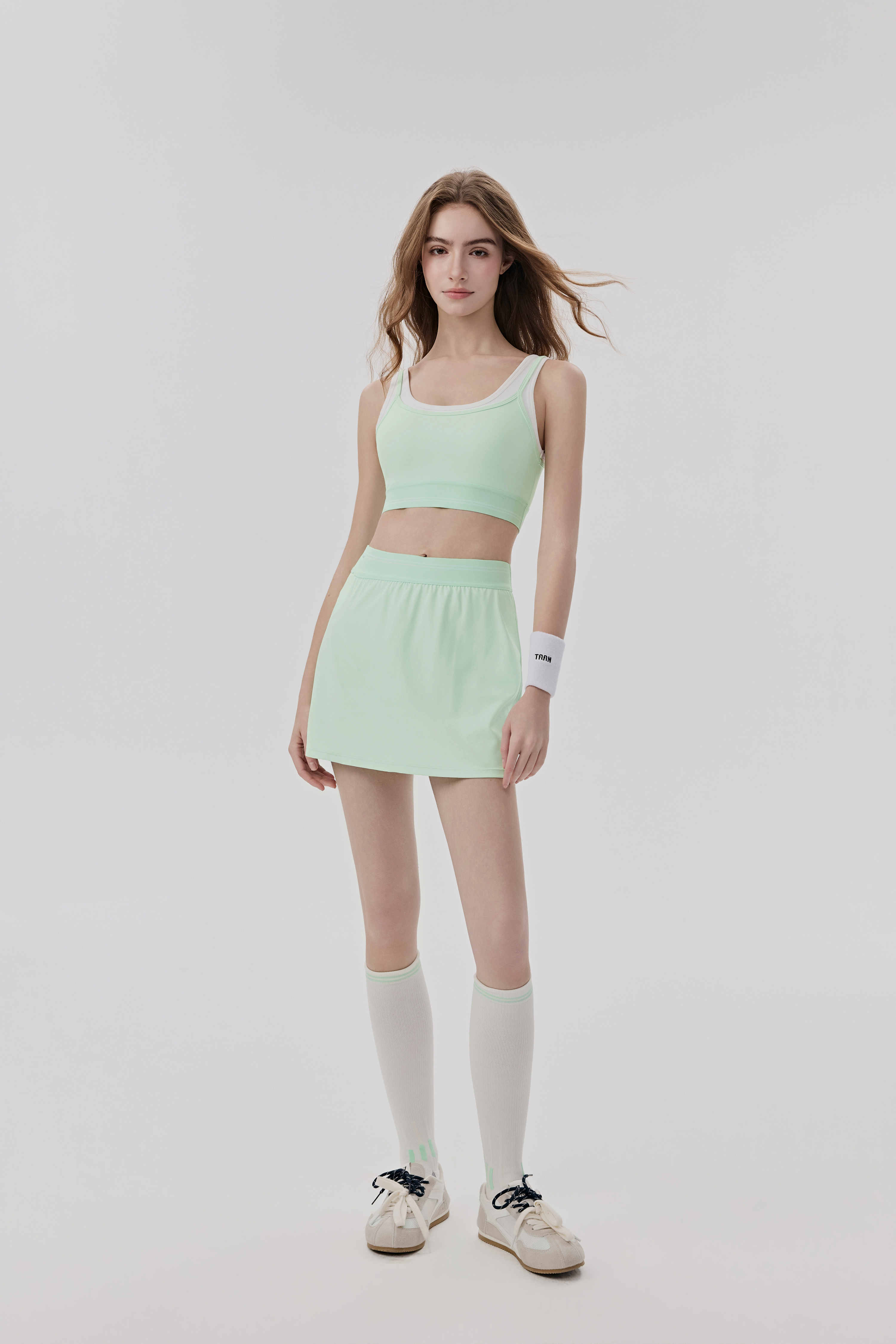 Mint Green 2-in-1 Tennis Skort with Inner Shorts and Side Pocket, Lightweight Quick Dry Athletic Skirt for Running and Pickleball