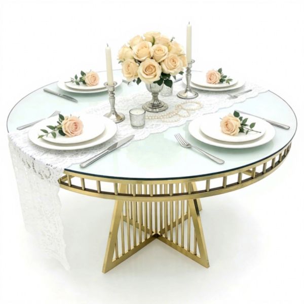 2026 New Stainless Steel Mesh Wedding Round Table for Banquets and Events Durable Metal Event Table