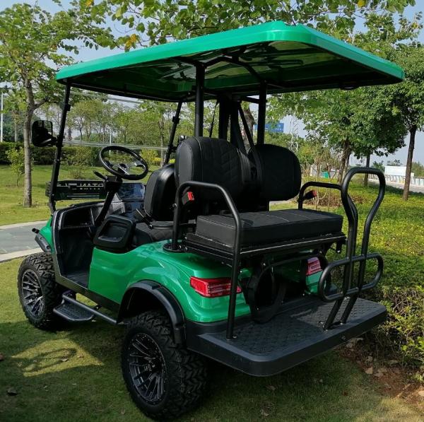 Carrinho de golfe de luxo personalizado com 4 rodas, travão de disco, tela de 10 polegadas, carro de clube de 4 lugares.