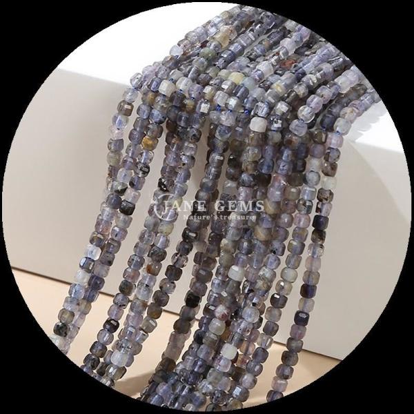 Natural Polished Square Cut Gemstone Beads Silver Obsidian Sunstone for Jewelry Making