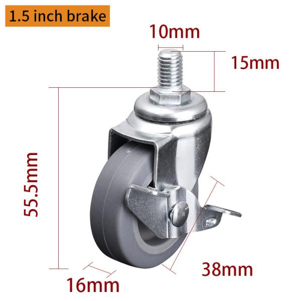 EDL Mini Caster Wheels 1.5 pulgadas 30Kg TPE por movimiento silencioso giratorio y freno