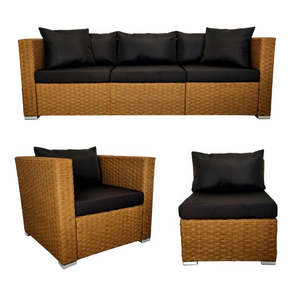All Weather PE Rattan Wicker Outdoor Patio Furniture Set L Shaped Sectional Sofa 2 Coffee Tables Single Chair for Garden