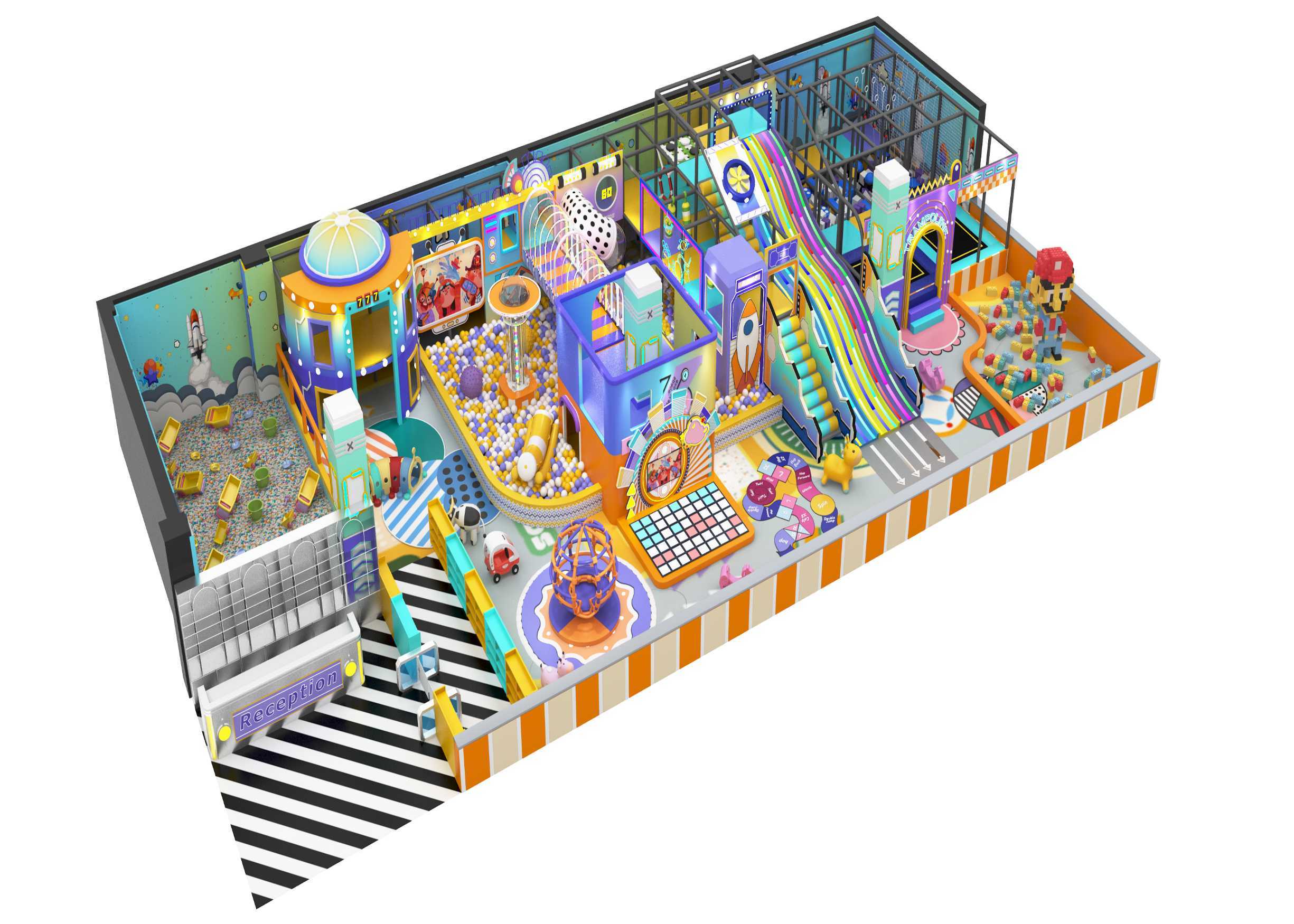 Custom Macaron Indoor Soft Play Equipment Castle Maze Slide Ball Pit Trampoline for Home