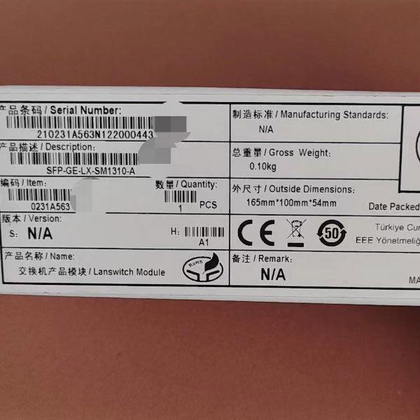 0231A563 rJ45 Huawei SFP-GE-LX-SM1310-A Optical Transceiver 1.25G-LX10 1000BASE