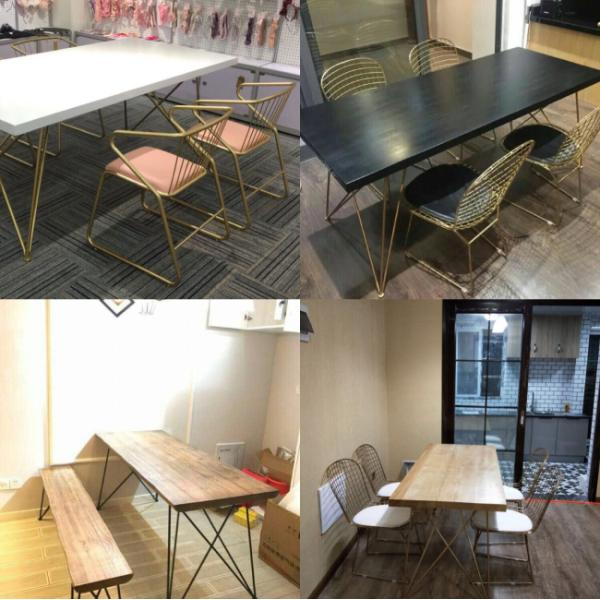 Низкопробный обеденный стол ресторана твердой древесины с геометрической розовой рамкой металла золота