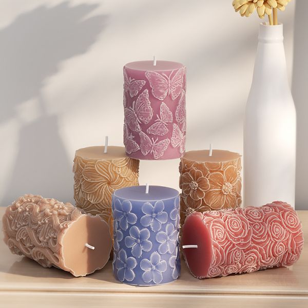 Cylindrical Aromatherapy Candle Silicone Mold DIY Butterfly Rose Wave Gypsum Ornament Expanded Fragrance Stone Dropping Mold