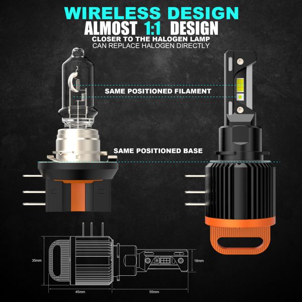 All Weather Use Car H15 LED Front Headlight With Built In Decoder IP68 Protection