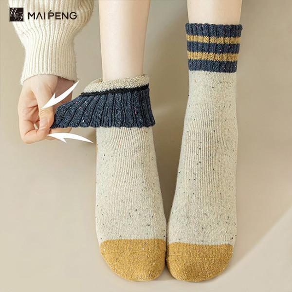 Soft Cozy Merino Wool Socks Striped Colorful Thermal Warm Socks