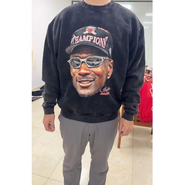 Mens Oversized Crewneck Sweatshirt DTG Printing Logo Acid Wash Distressed