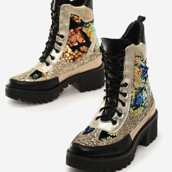 Bead Piece Size 5 Ladies Flat Boots Upper Lace Up With Square Heel
