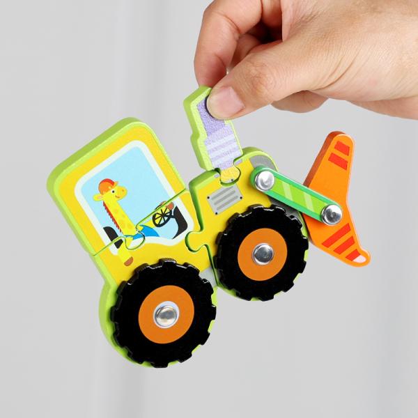 Wooden Vehicle Puzzle Baby DIY Education Development Toy Montessori Color Shape Learning