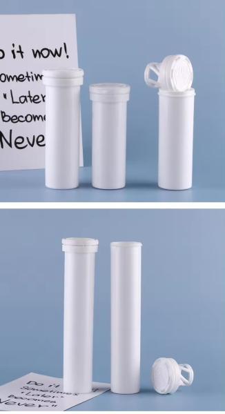 Tubo de tableta efervescente de vitamina C y calcio con tapa de desecante de 144 mm de plástico de PP blanco