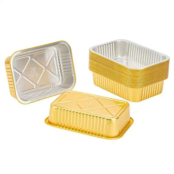 125 ml de contenant en feuille d'aluminium carré doré peut être chauffé au micro-ondes et au four, sûr et écologique