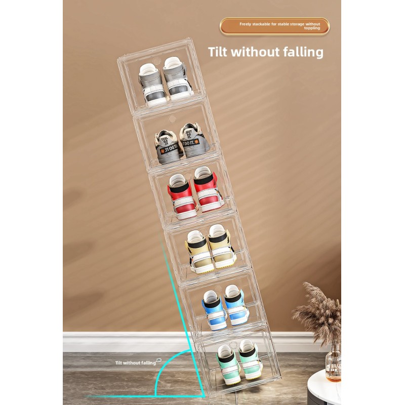 Large Capacity Transparent Plastic Shoe Box with Hard Case Modern Design Magnetic Suction Front Side Opening for Storage